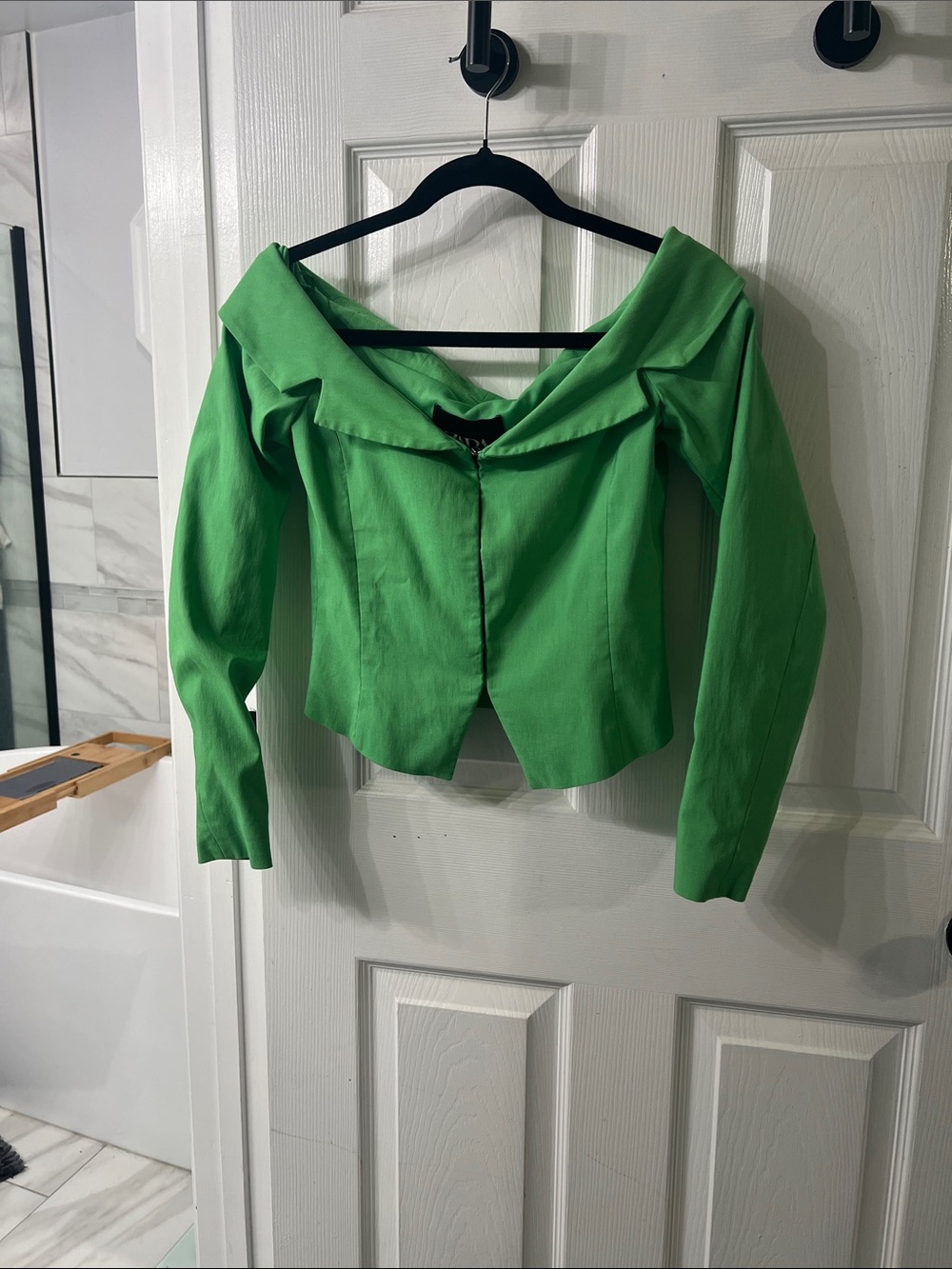 Zara Green Off Shoulder Cropped Blazer Top Jacket M